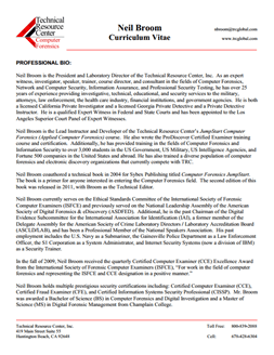 CV for Neil Broom Expert Witness in Computer Forensics Investigations in Irvine California